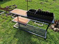 Мангал Лофт на стійці з дровніцею та поличками на 11 шампурів