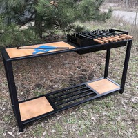 Мангал стаціонарний із поличкою та дровницею у комплекті із вологостійкою фанерою без кольору