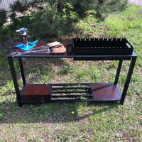  Мангал стаціонарний із поличкою та дровницею у комплекті  із вологостійкою фанерою без кольору